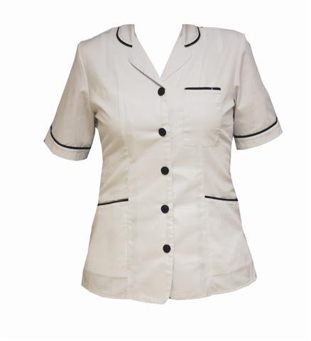 Homecare White Tunic With Navy Trim & Collar