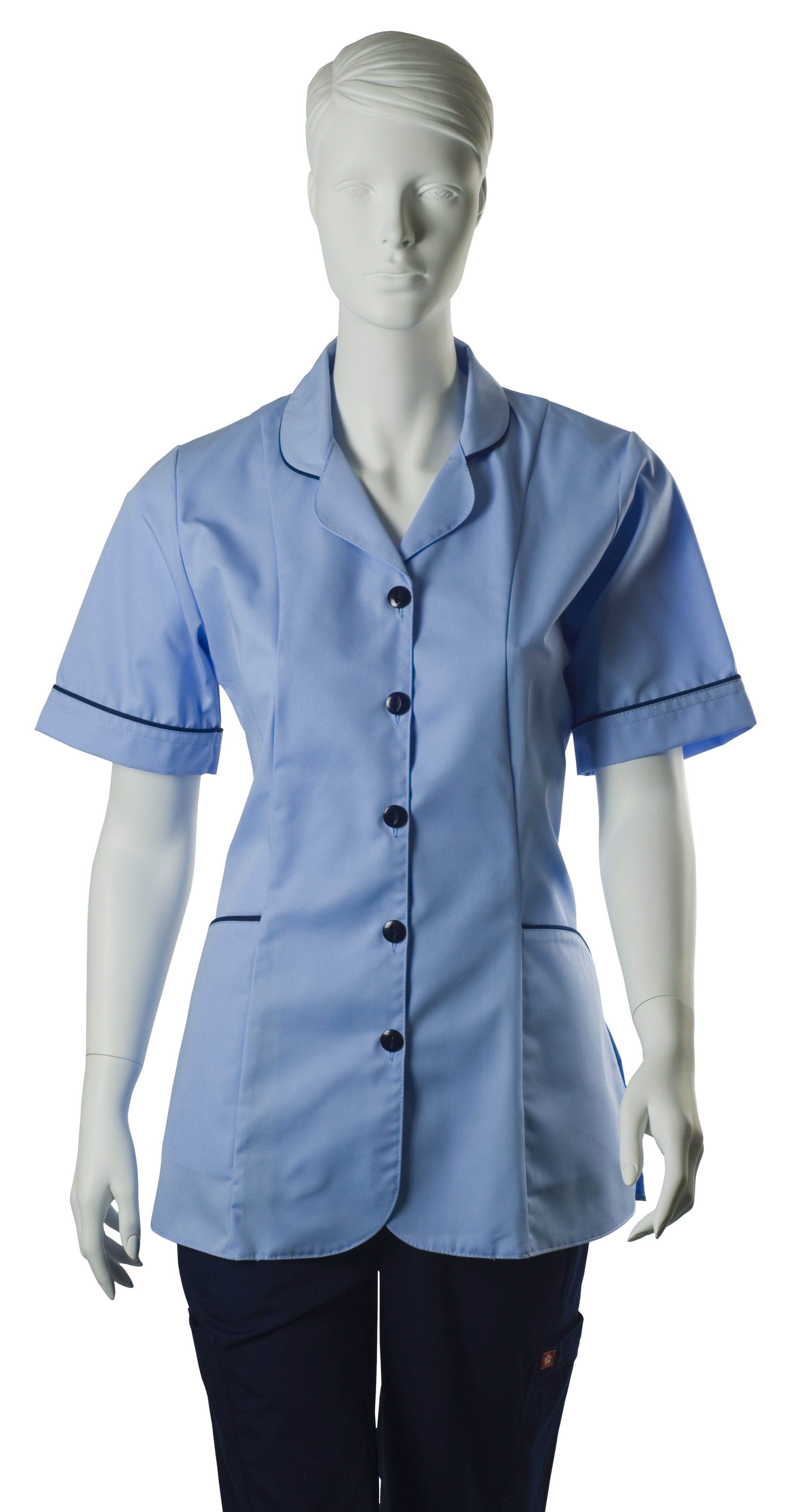 Homecare Sky Blue Tunic with Collar & Navy Trim